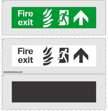 FIRE EXIT escape route ahead stencil